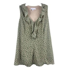 Green Ruffle V-Neck Leopard Print Sleeveless Dress